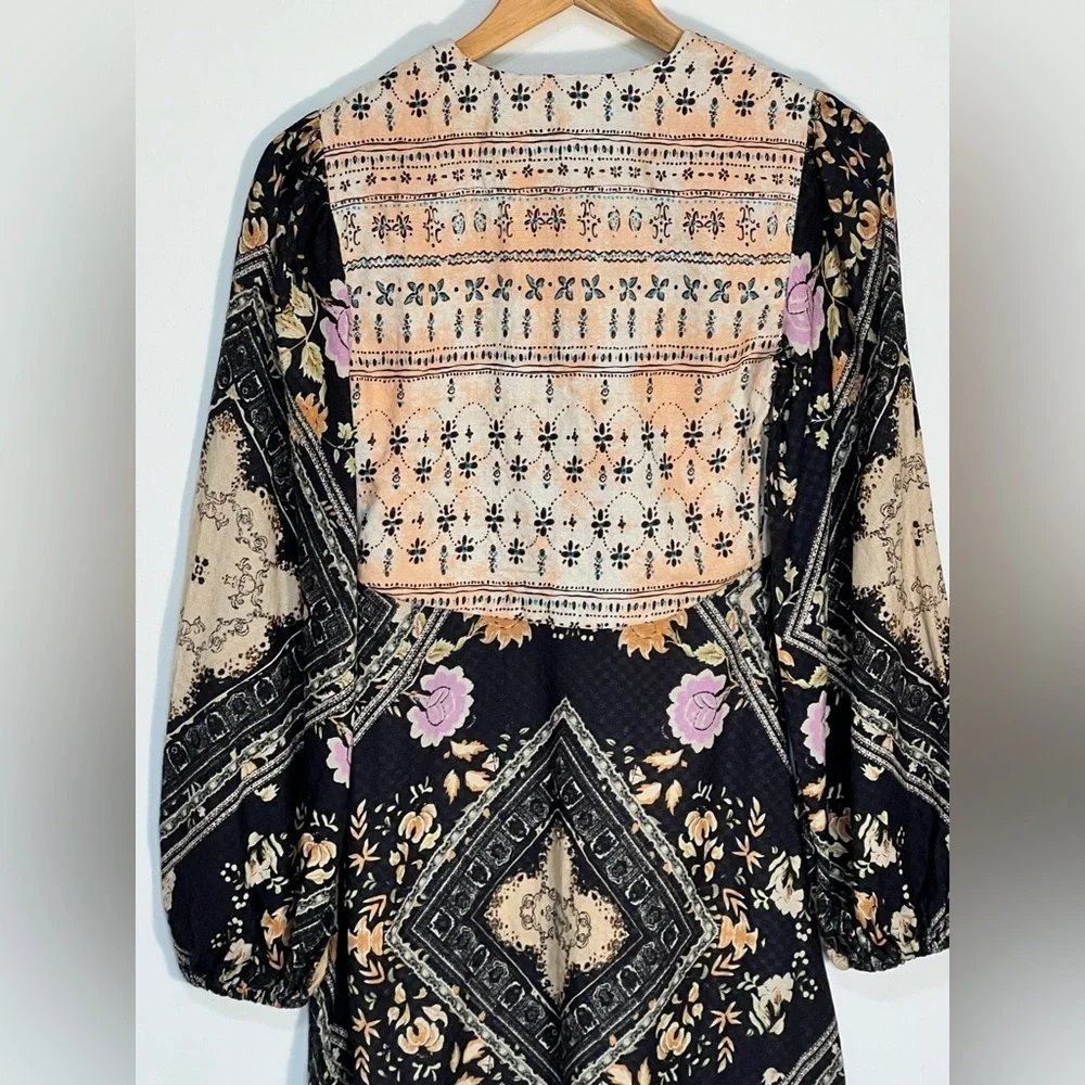 Free People Mini Boho Plunge Dress Size Xs Long Sleeve Descanso Floral